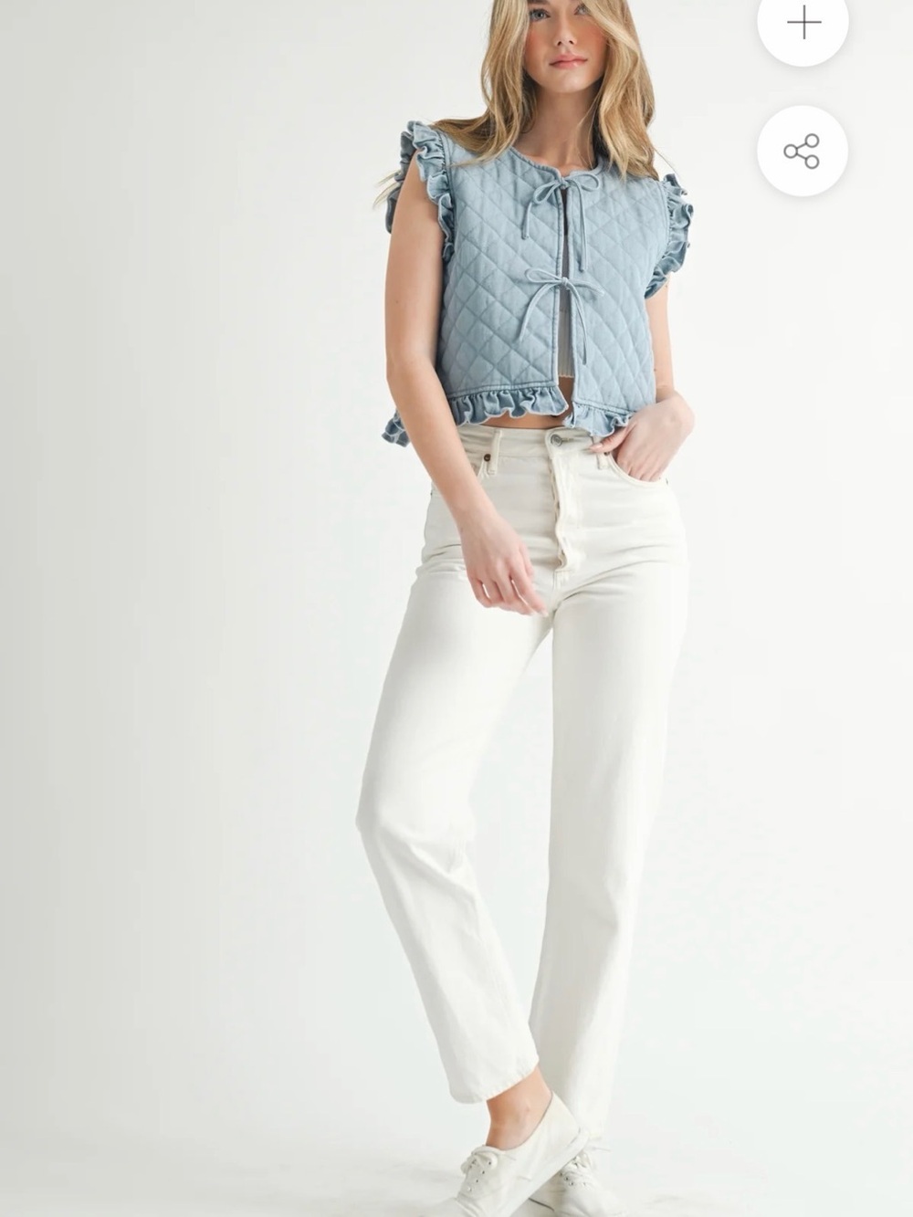 Mable Quilted Denim Ruffle Vest - Picture 7 of 7